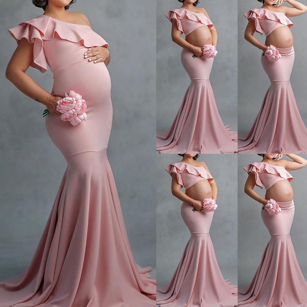 Fashion Sexy Slim Lace Strapless Sleeveless Long Dress For Pregnant Women