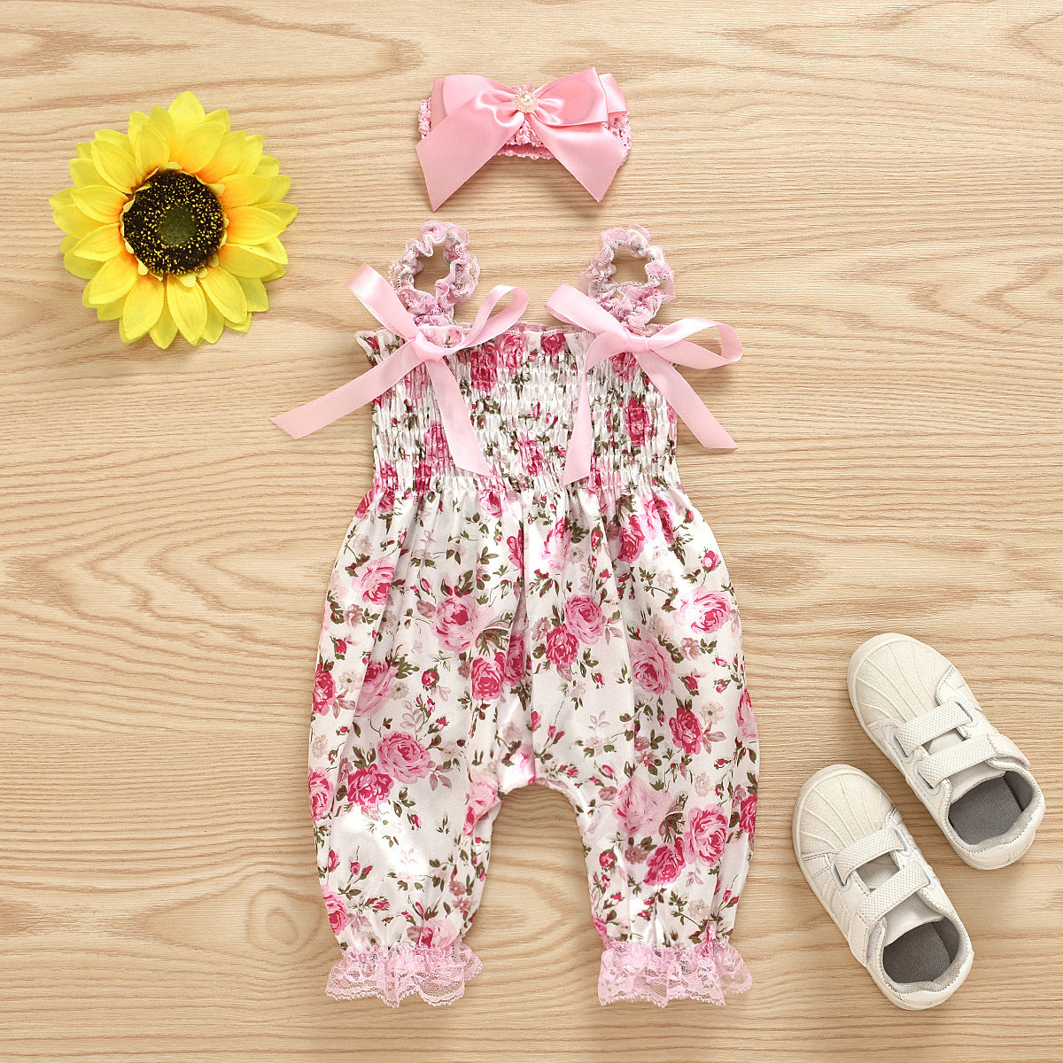 Trousers Printed Romper With Bow Headband