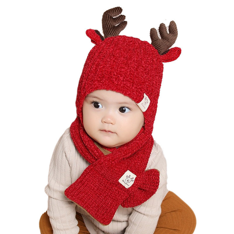 Infant plus cotton fawn hat and scarf set