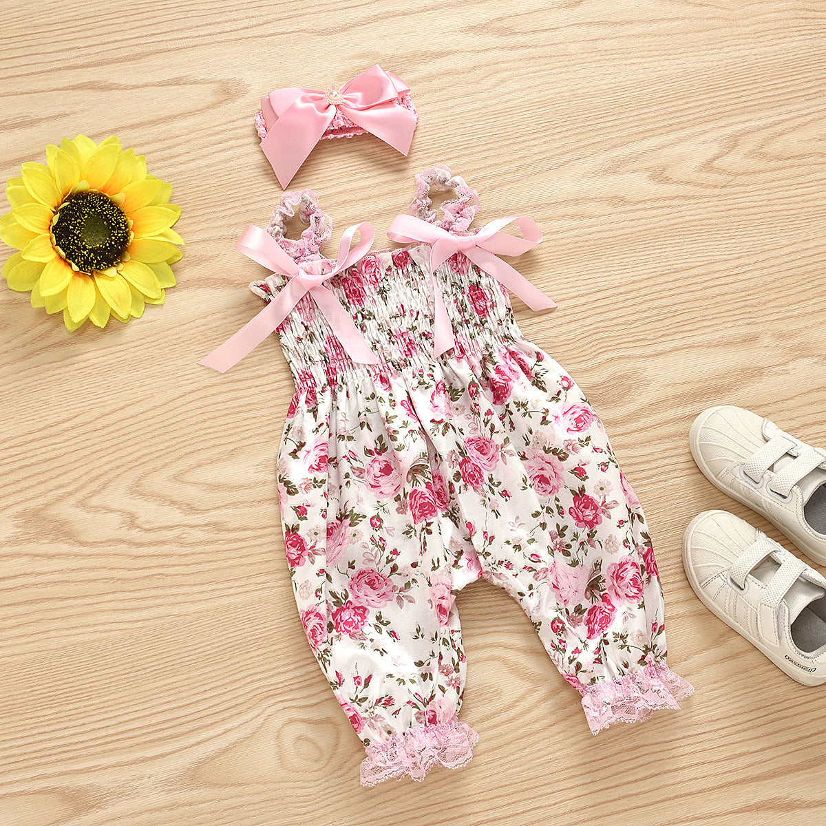 Trousers Printed Romper With Bow Headband