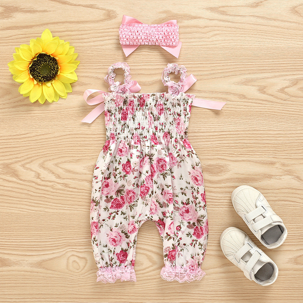 Trousers Printed Romper With Bow Headband