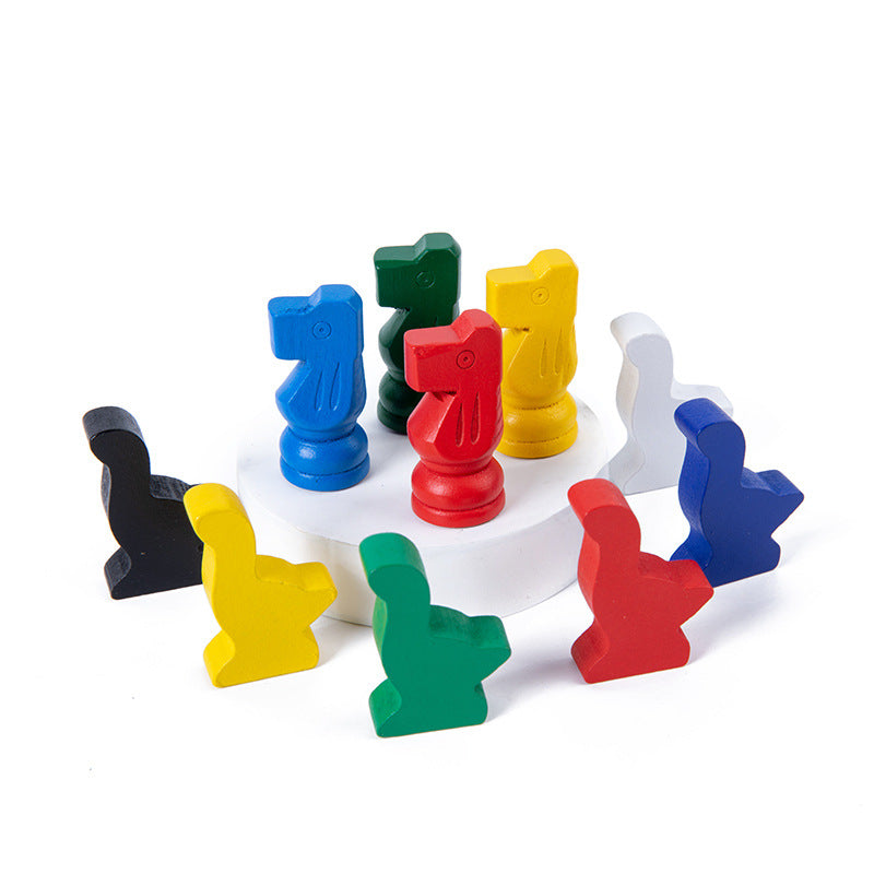 Colorful wooden game chess pieces from the Four-in-One Foldable and Portable Storage Game Chess Box Set